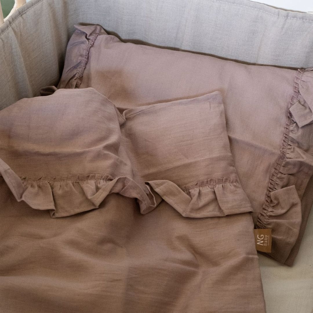 Sengesett, NG Baby, Lin Ruffle, Dusty Pink, 80x100/35x40cm