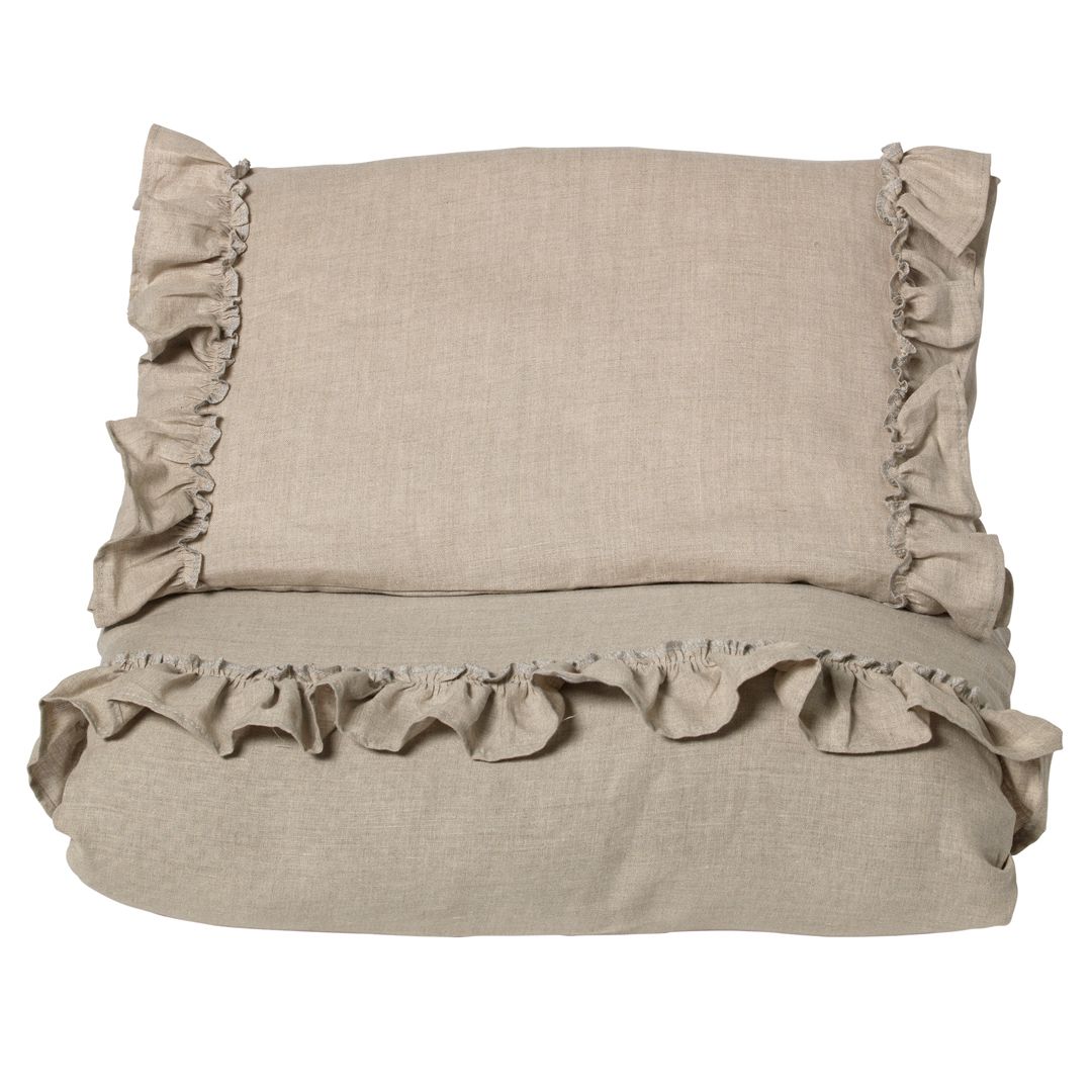Sengesett, NG Baby, Lin Ruffle, Beige, 65x80/35x40cm