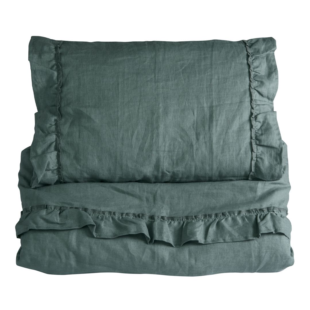 Sengesett, NG Baby, Lin Ruffle, Petrol Green, 65x80/35x40cm
