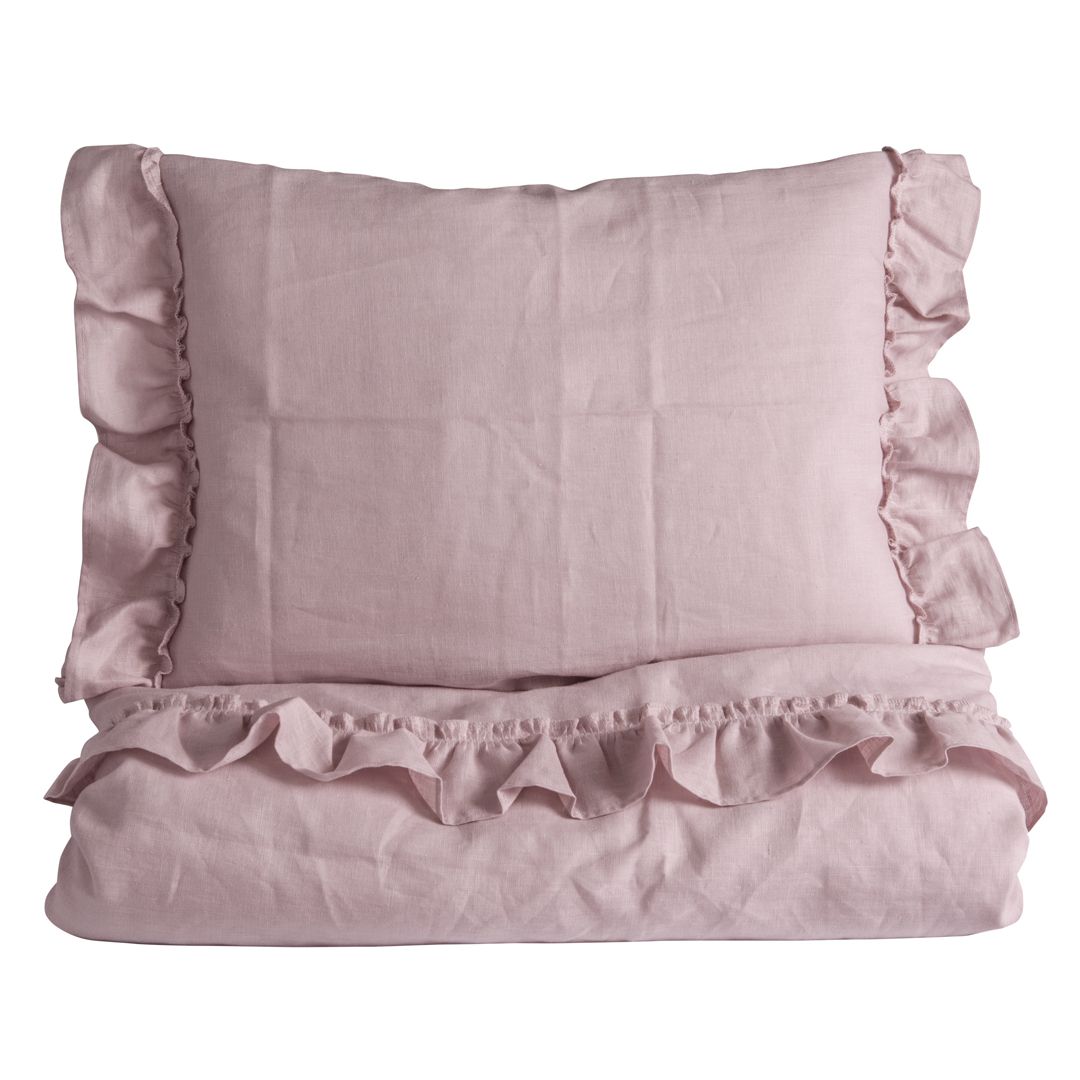 Sengesett, NG Baby, Lin Ruffle, Rosa, 80x100/35x40cm