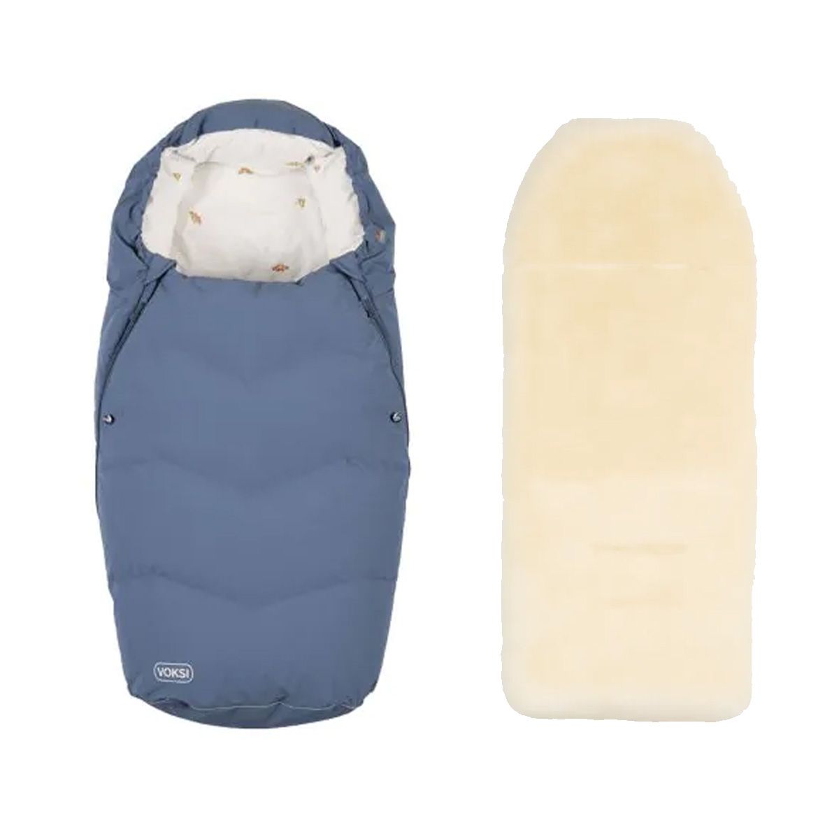Voksi Urban Vognpose, Stone Blue + Aluna Lammeskinn til Vogn, Natur