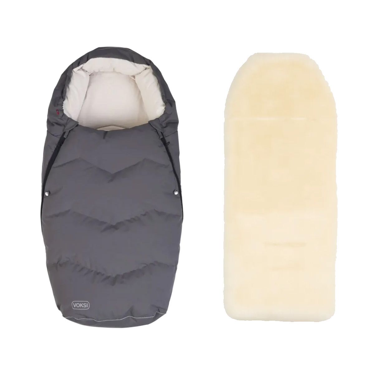 Voksi Urban Vognpose, Grey Cream + Aluna Lammeskinn til Vogn, Natur