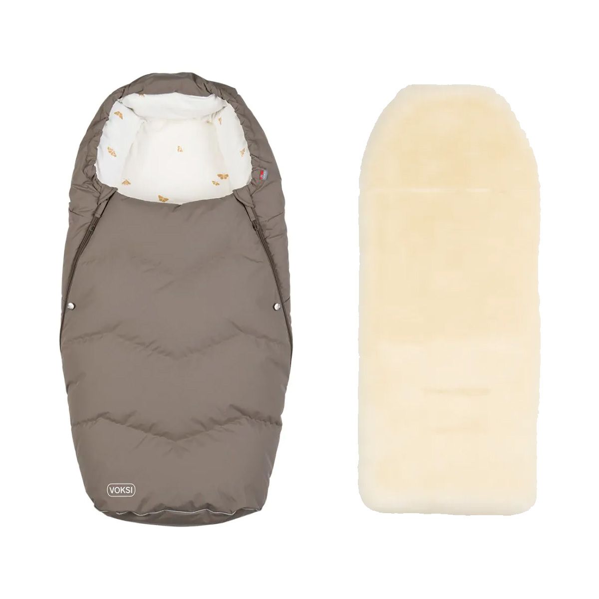 Voksi Urban Vognpose, Walnut Wings + Aluna Lammeskinn til Vogn, Natur