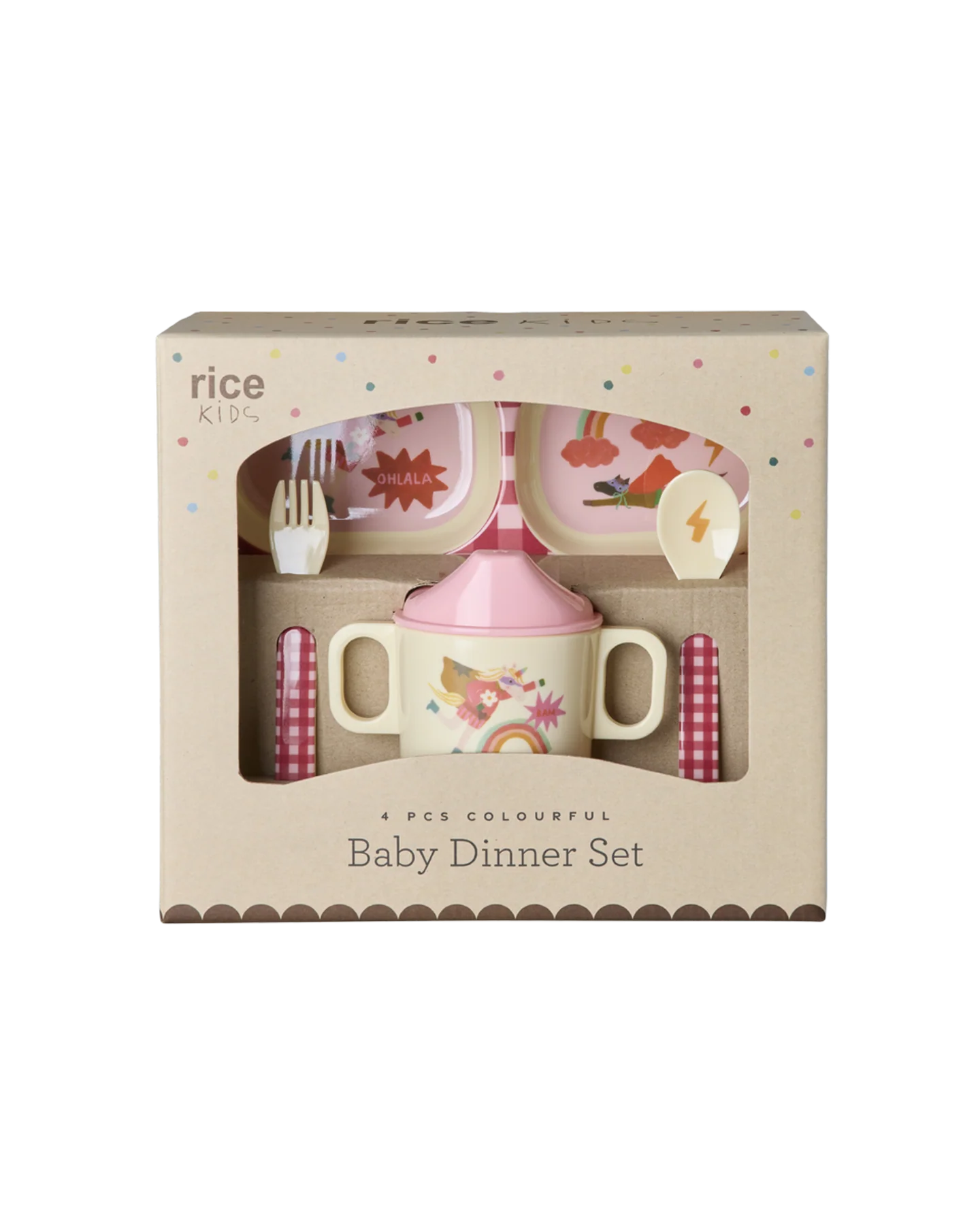 Babyservise i gaveeske, Hero print, Rice
