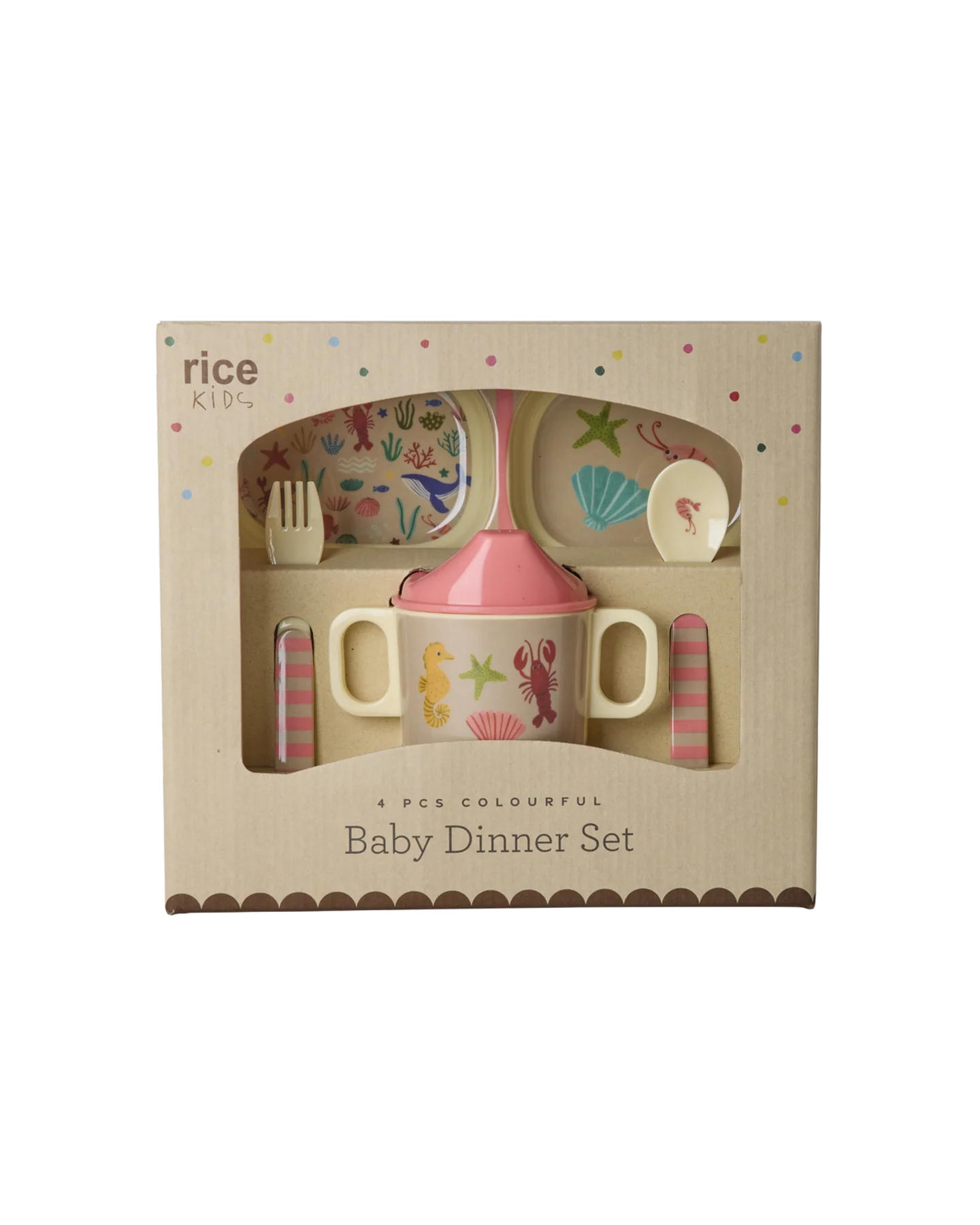 Babyservise i gaveeske, Korallhavmotiv, Rice