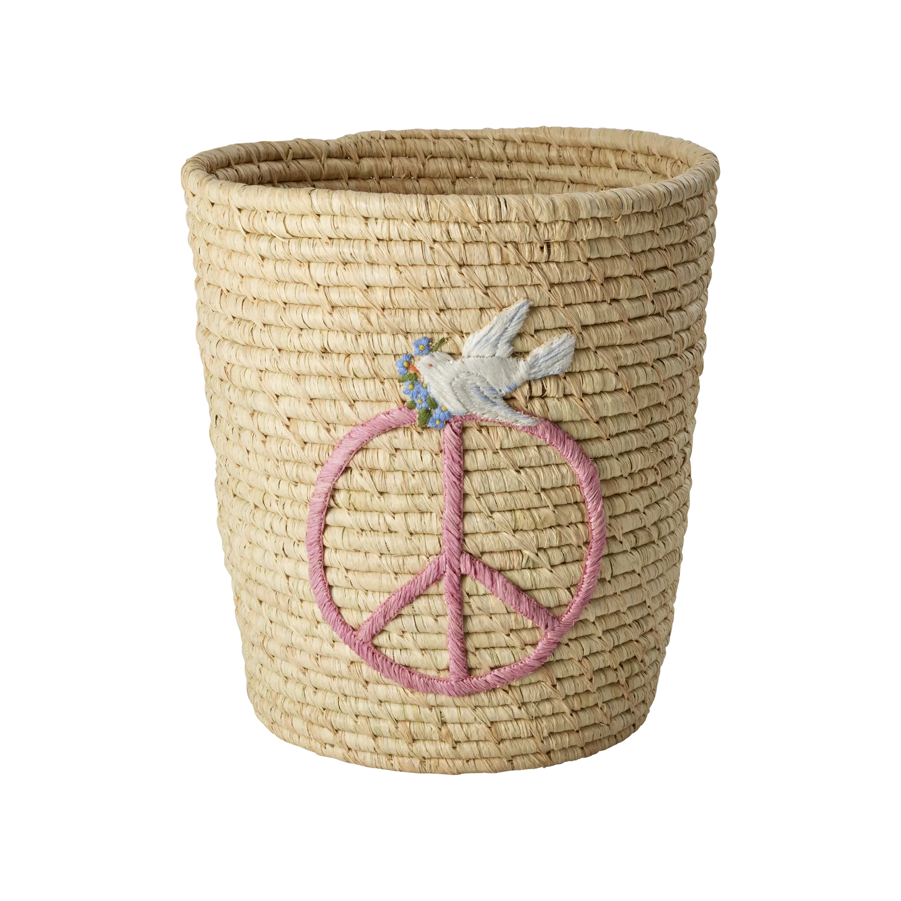 Raffia kurv med rosa "Peace" motiv, Rice