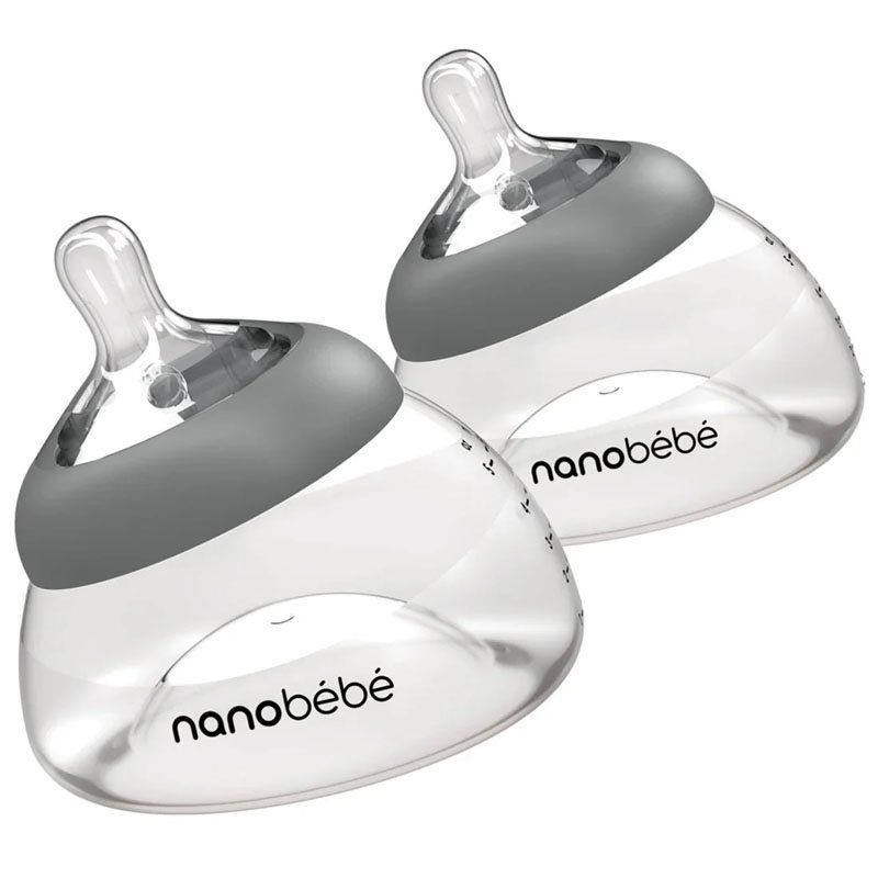 Brystmelkflaske, Nanobébé, Grå,150 ml, 2pk Gen 2