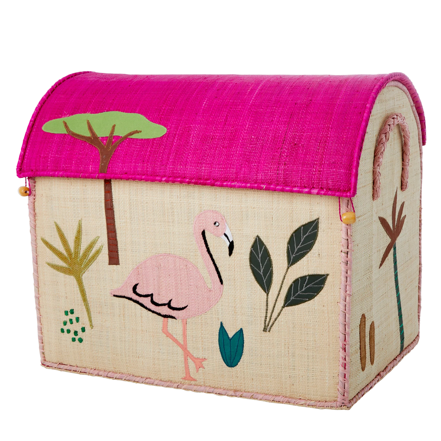 Oppbevaringshus, Jungelmotiv i rosa (sett med 3), Rice