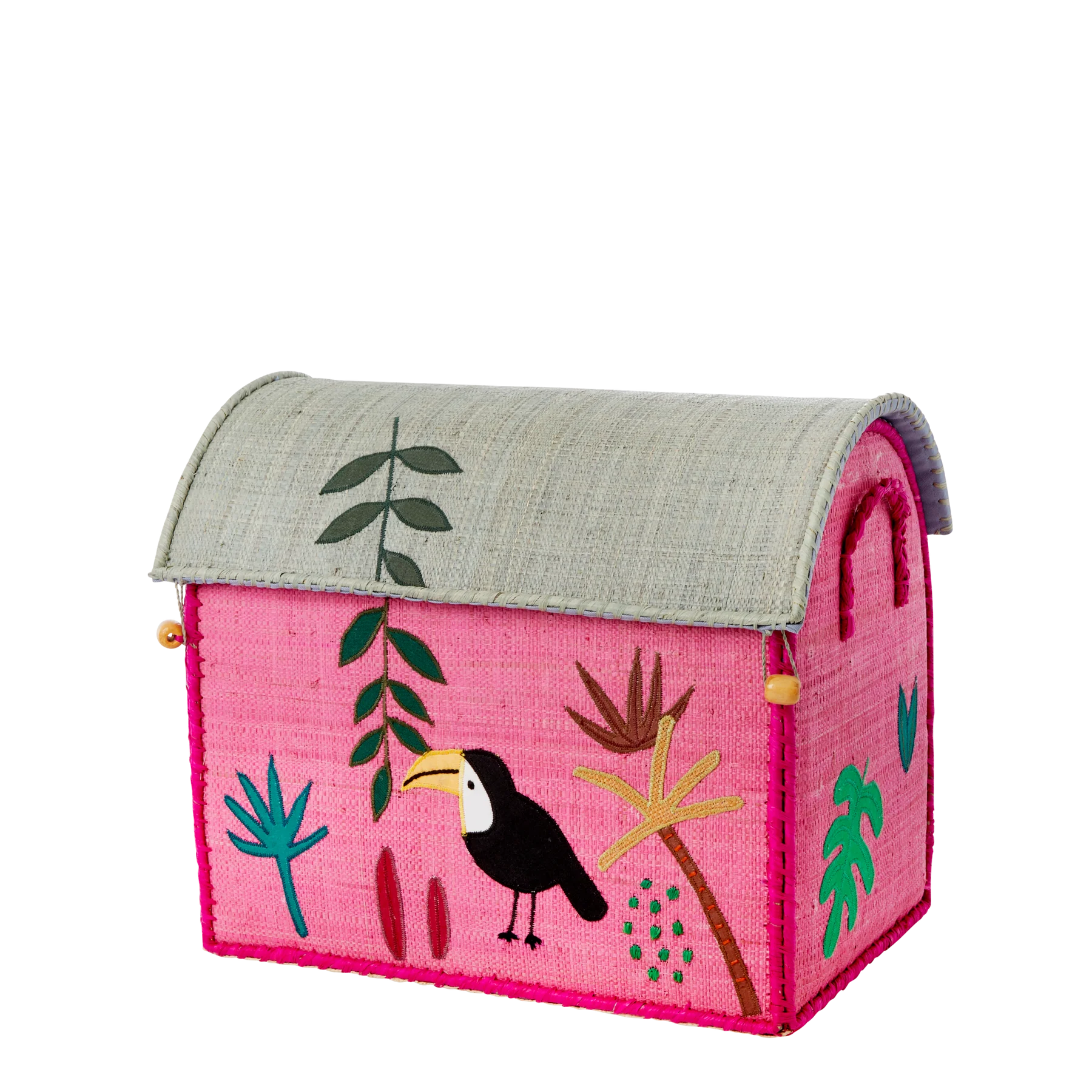 Oppbevaringshus, Jungelmotiv i rosa (sett med 3), Rice