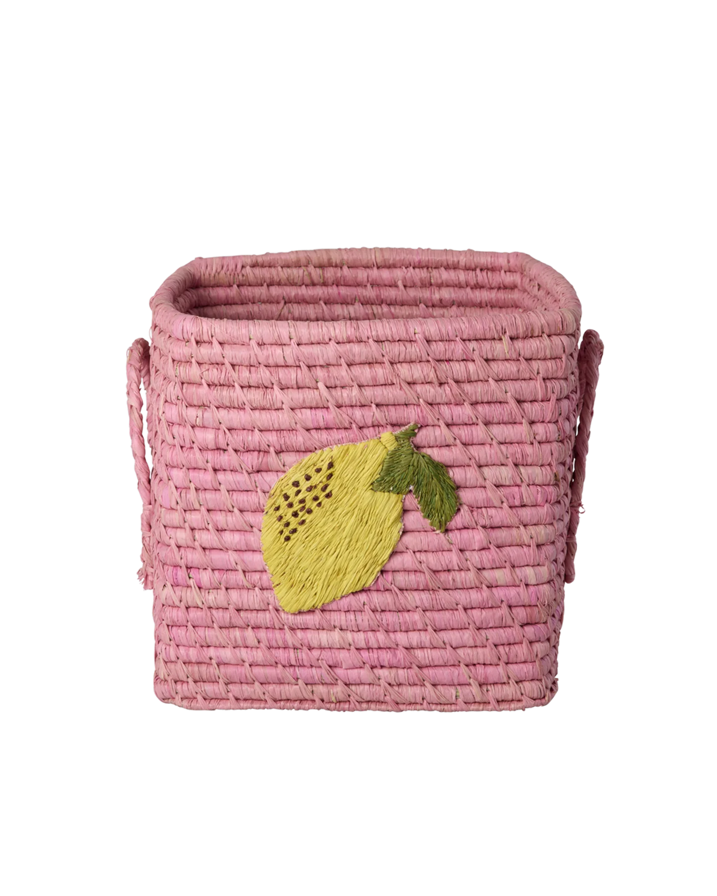 Firkantet rosa kurv med stort sitronbroderi, Liten, Rice