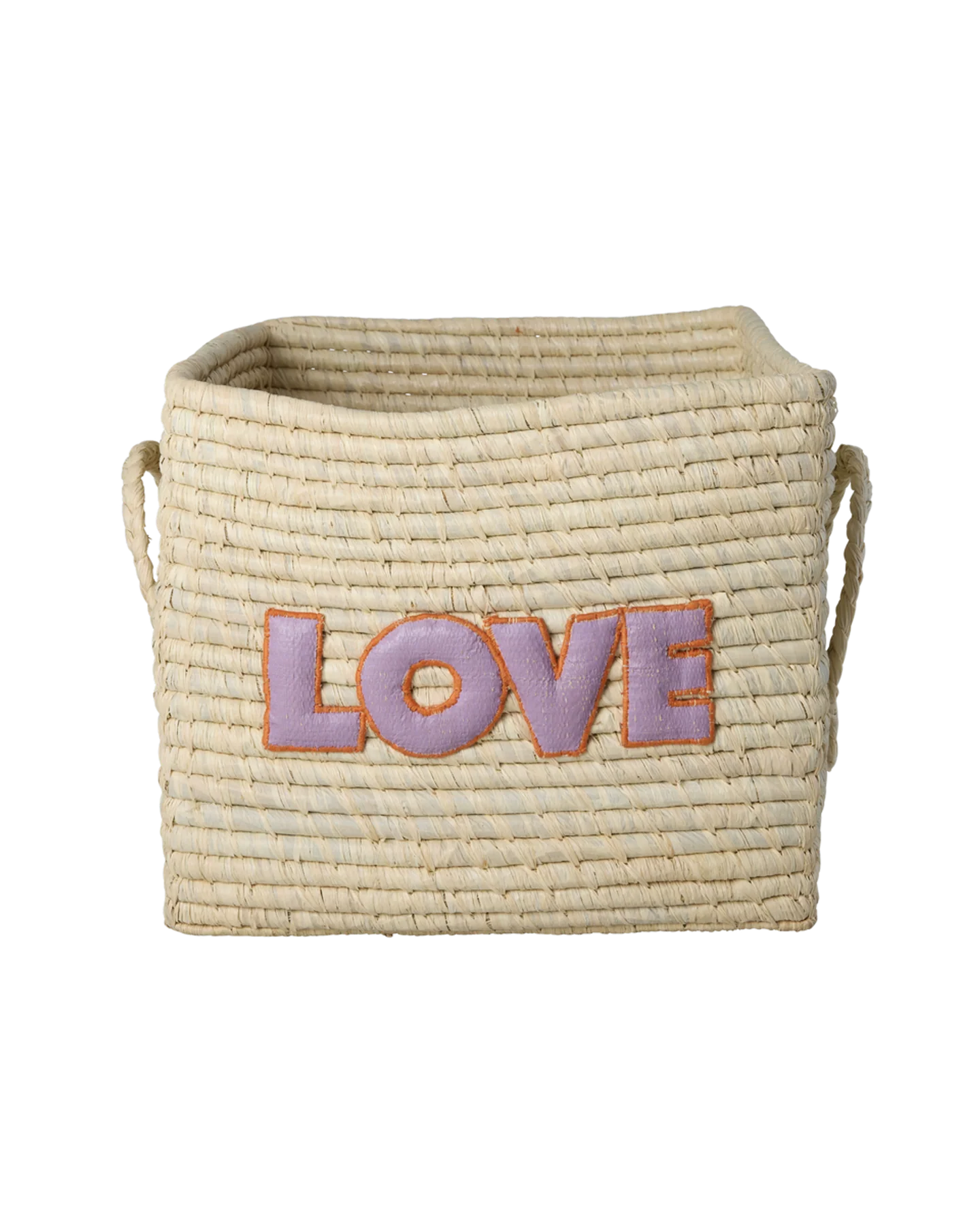 Firkantet kurv med stort "Love" broderi, Stor, Rice