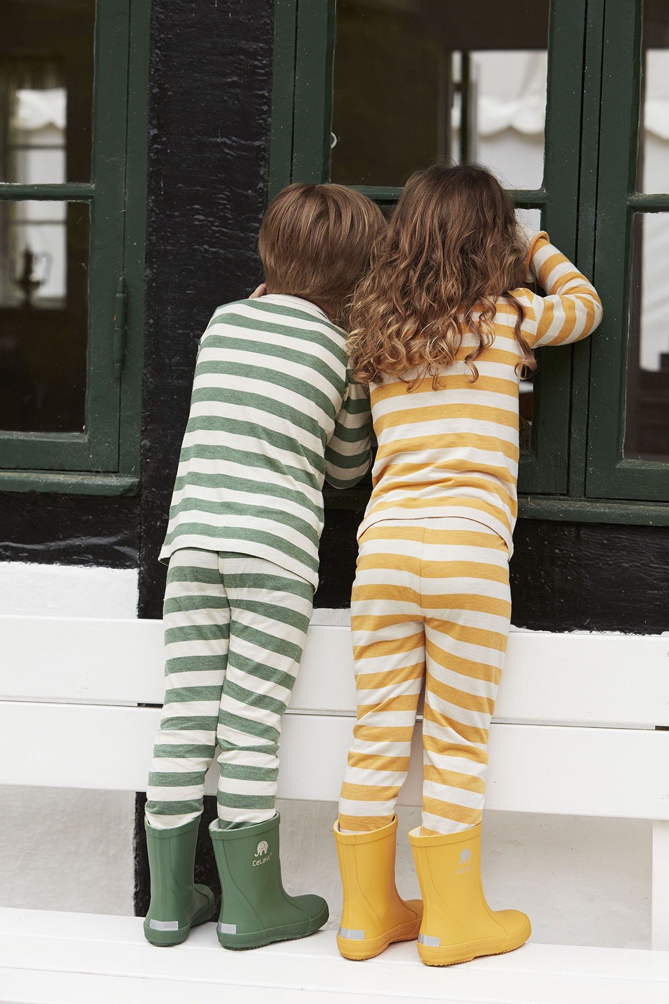 Celavi - Stripet Genser - Elm Green