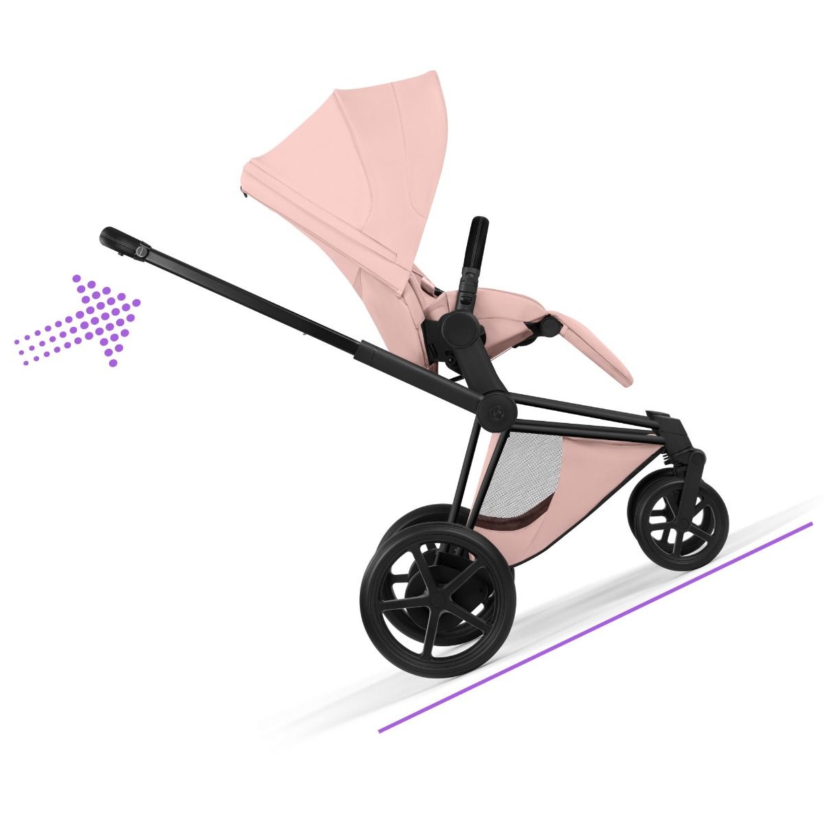 Cybex ePriam, Style Collection, Komplett Barnevogn, New Generation, Matt Black/Peach Pink