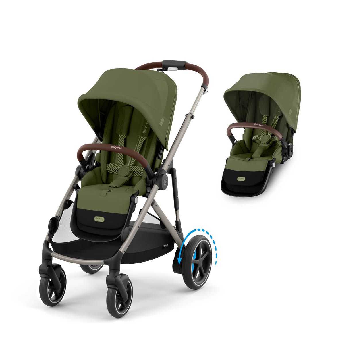Cybex eGazelle S, Moss Green Khaki, 2 x sittedeler, Komplett barnevogn