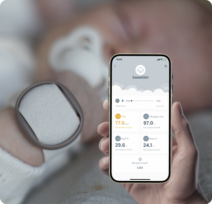 BabySensor Relax, Smart Babycall med sensor, 4G Live kamera og familie­deling