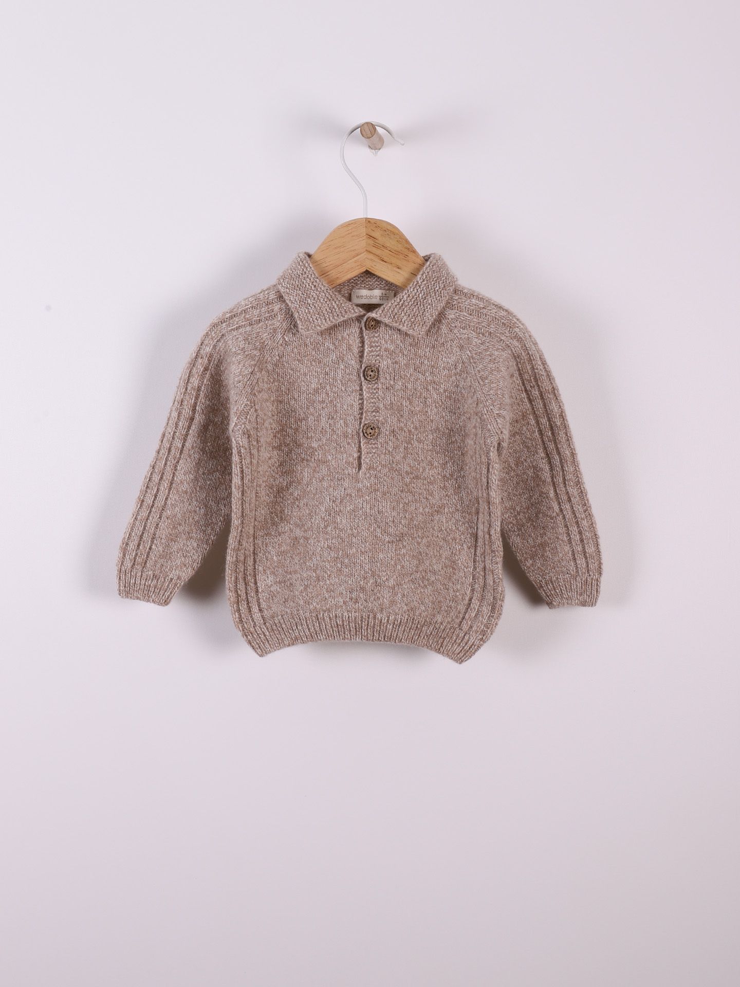 Wedoble Genser m/knepp, Merinoull, Mørk Beige