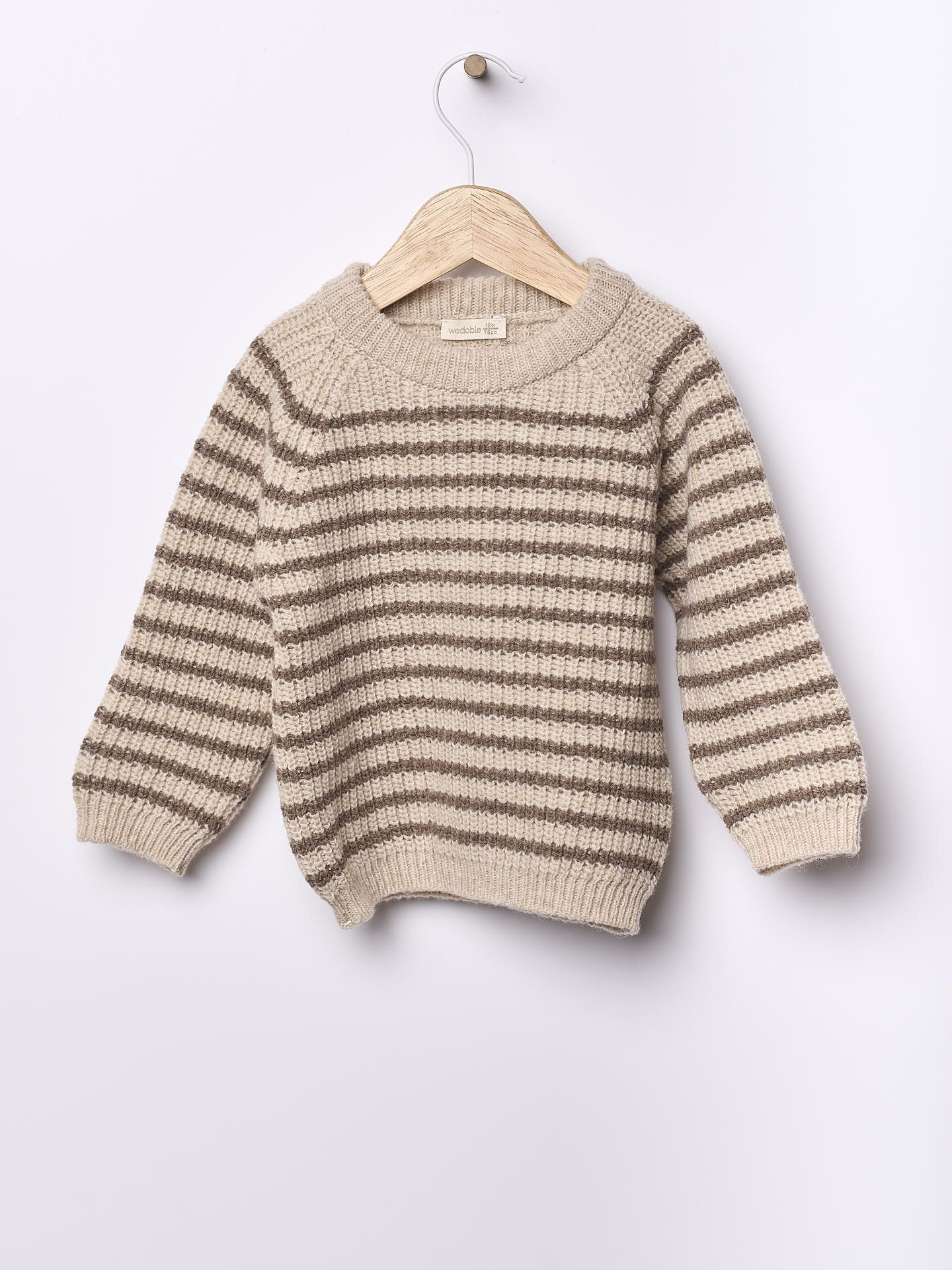 Wedoble Genser, Merinoull, Stripet, Beige/Brun