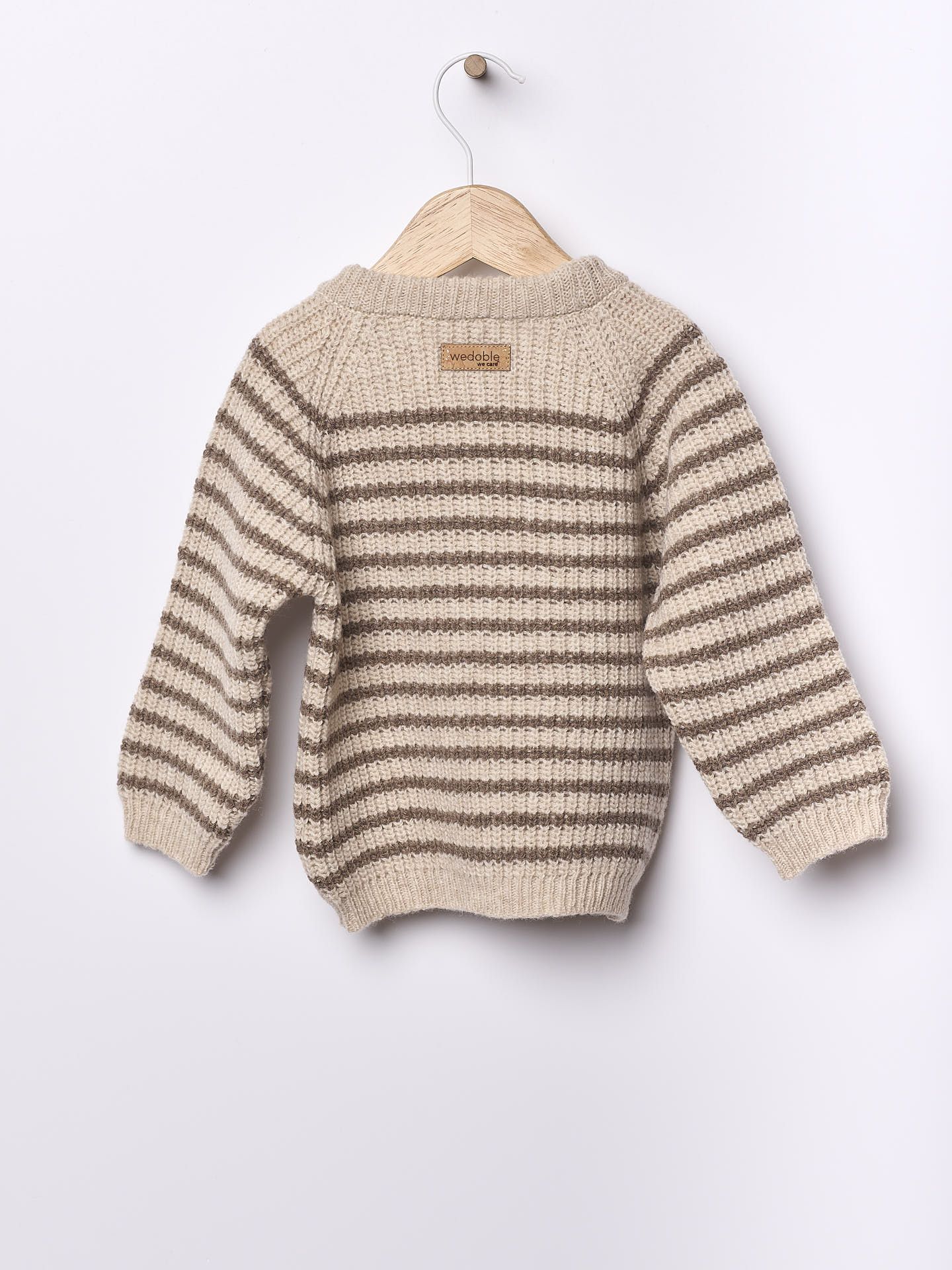 Wedoble Genser, Merinoull, Stripet, Beige/Brun