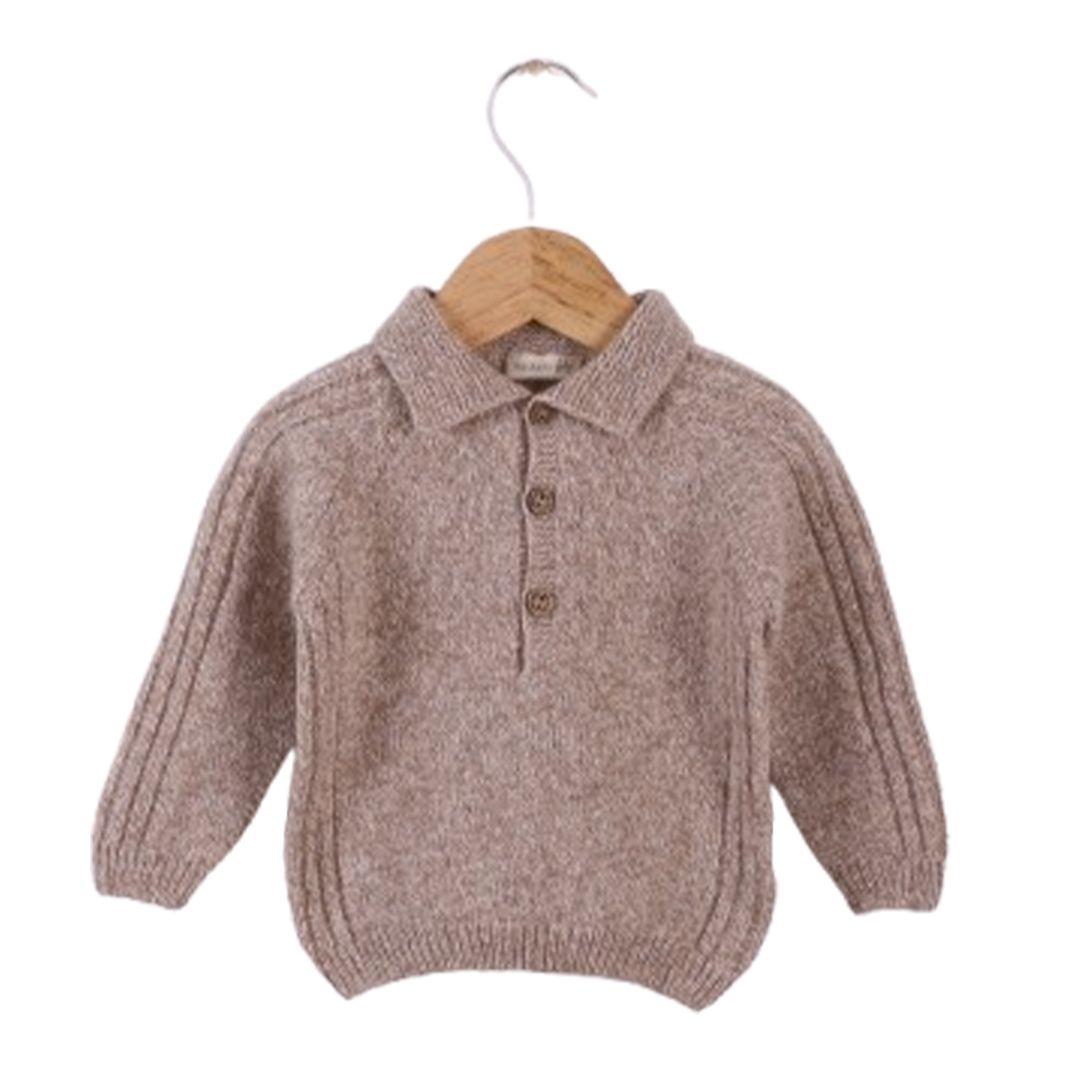 Wedoble Genser m/knepp, Merinoull, Mørk Beige
