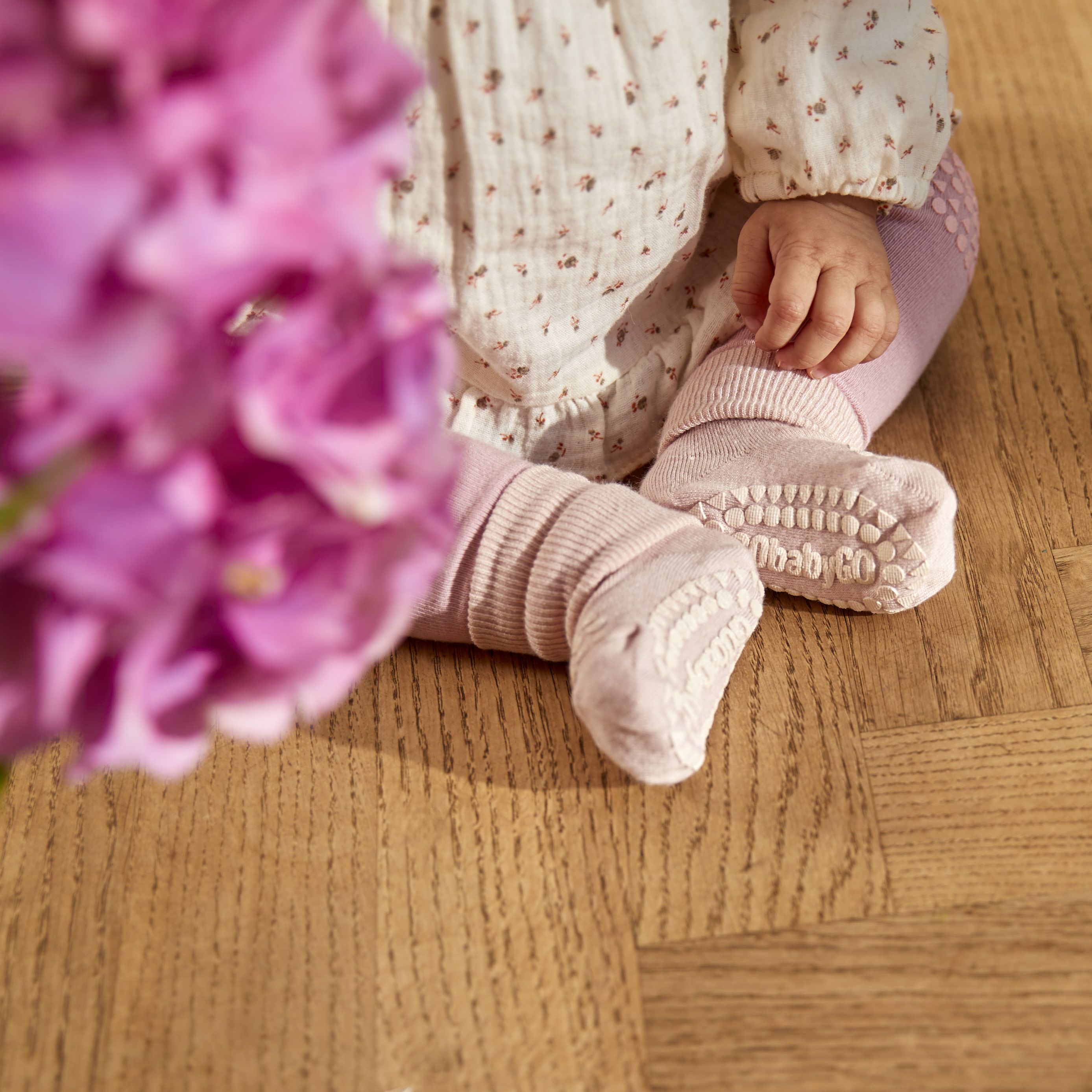 Strømpebukse, GoBabyGo, Antiskli, Bambus, Soft Pink