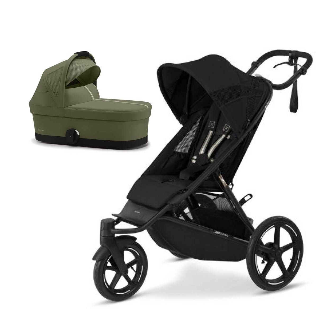 Komplett vogn, Cybex, Avi Spin, BLK Moon Black inkl. liggedel Moss Green