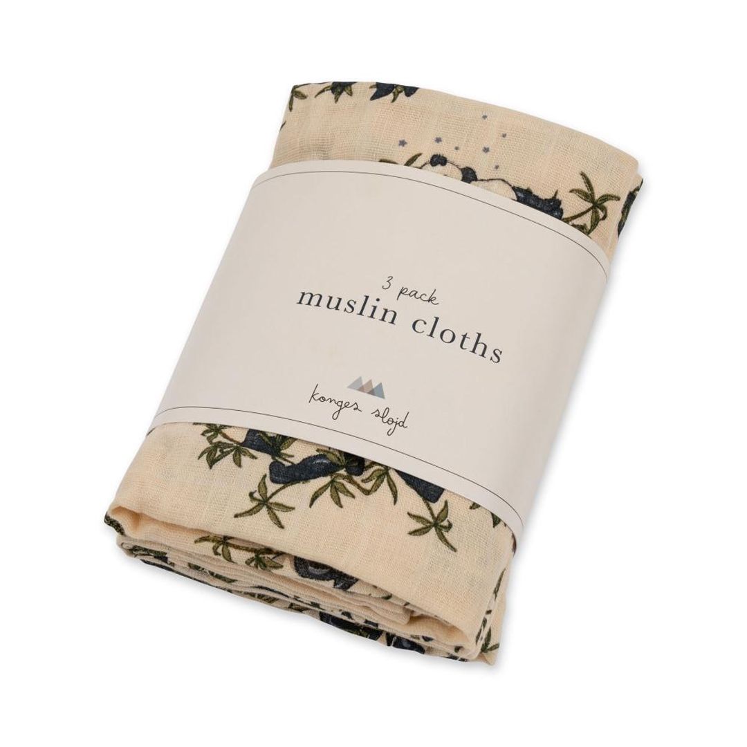 Muslin, Konges Sløjd, 3pk, Panda Nuit