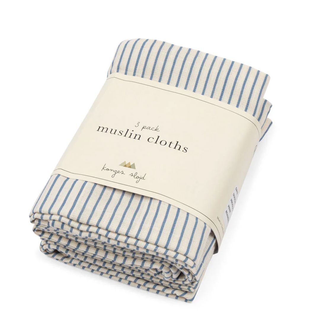 Konges Sløjd Muslin, 3pk, Striper Blå