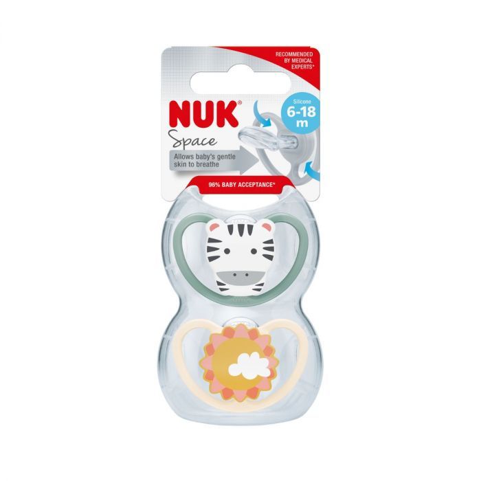 NUK Space Smokk, Silikon Sebra 6-18m - 2 Stk