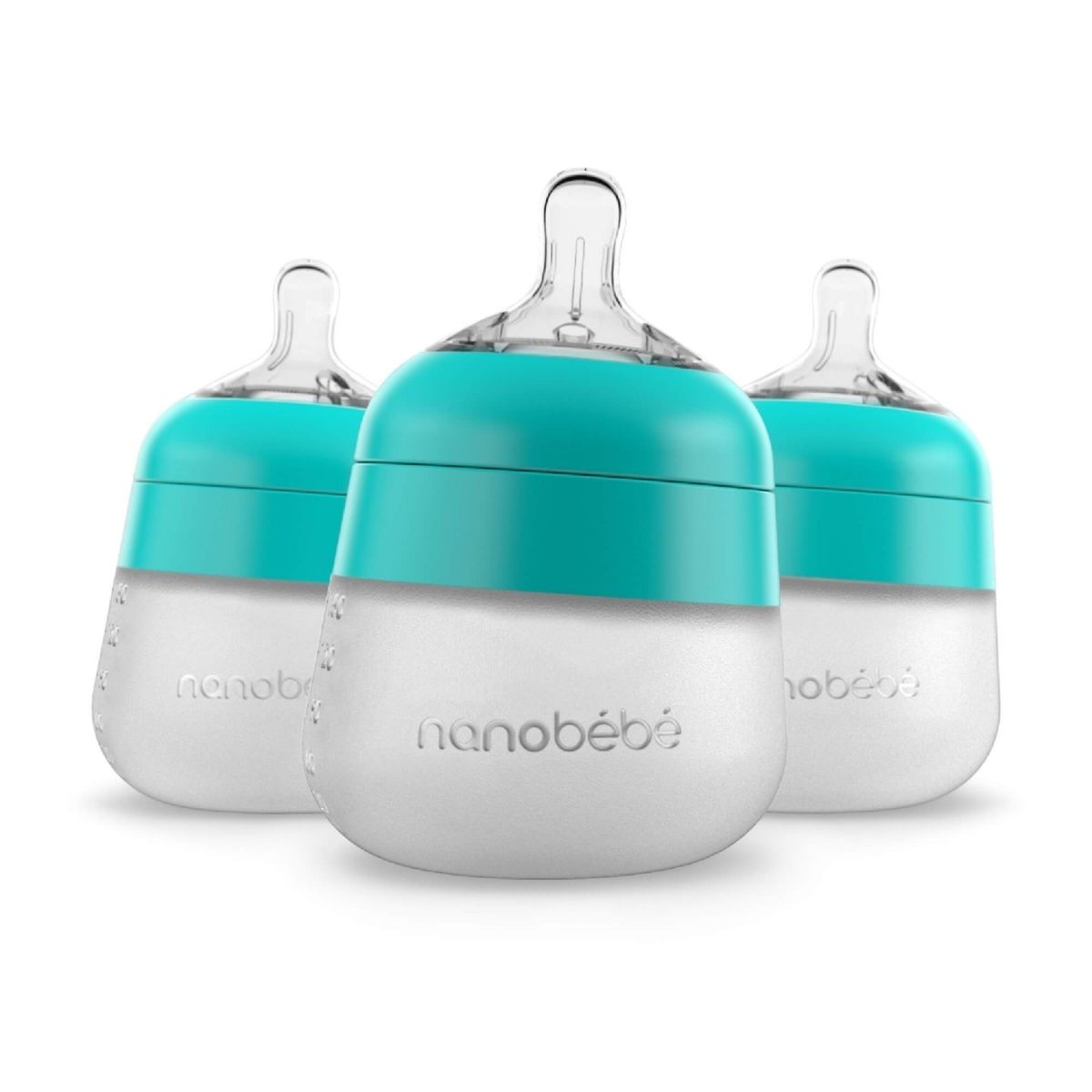 Silikontåteflaske (myk), Nanobébé, Flexy, Turkis, 150 ml, 3pk