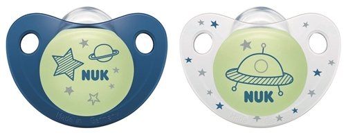 NUK Smokk,Pacifier Night/Day,  Blue/White  2pk, 0-6 mnd
