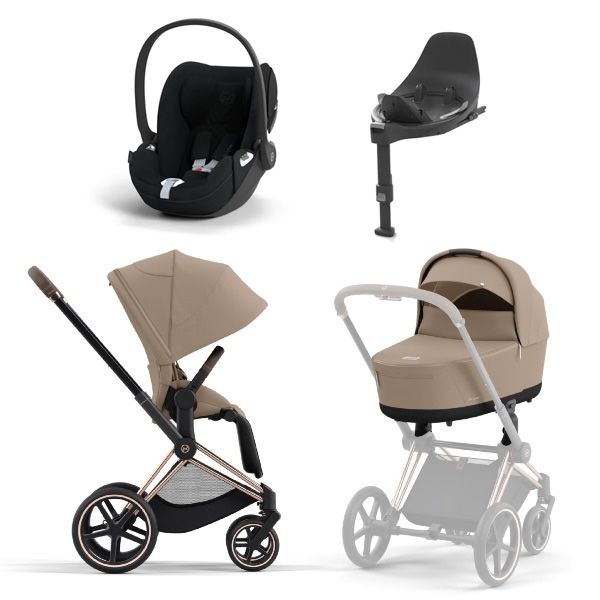 Cybex Priam, Rosegold, Cozy Beige + Cloud T Plus og Base T, Pakketilbud