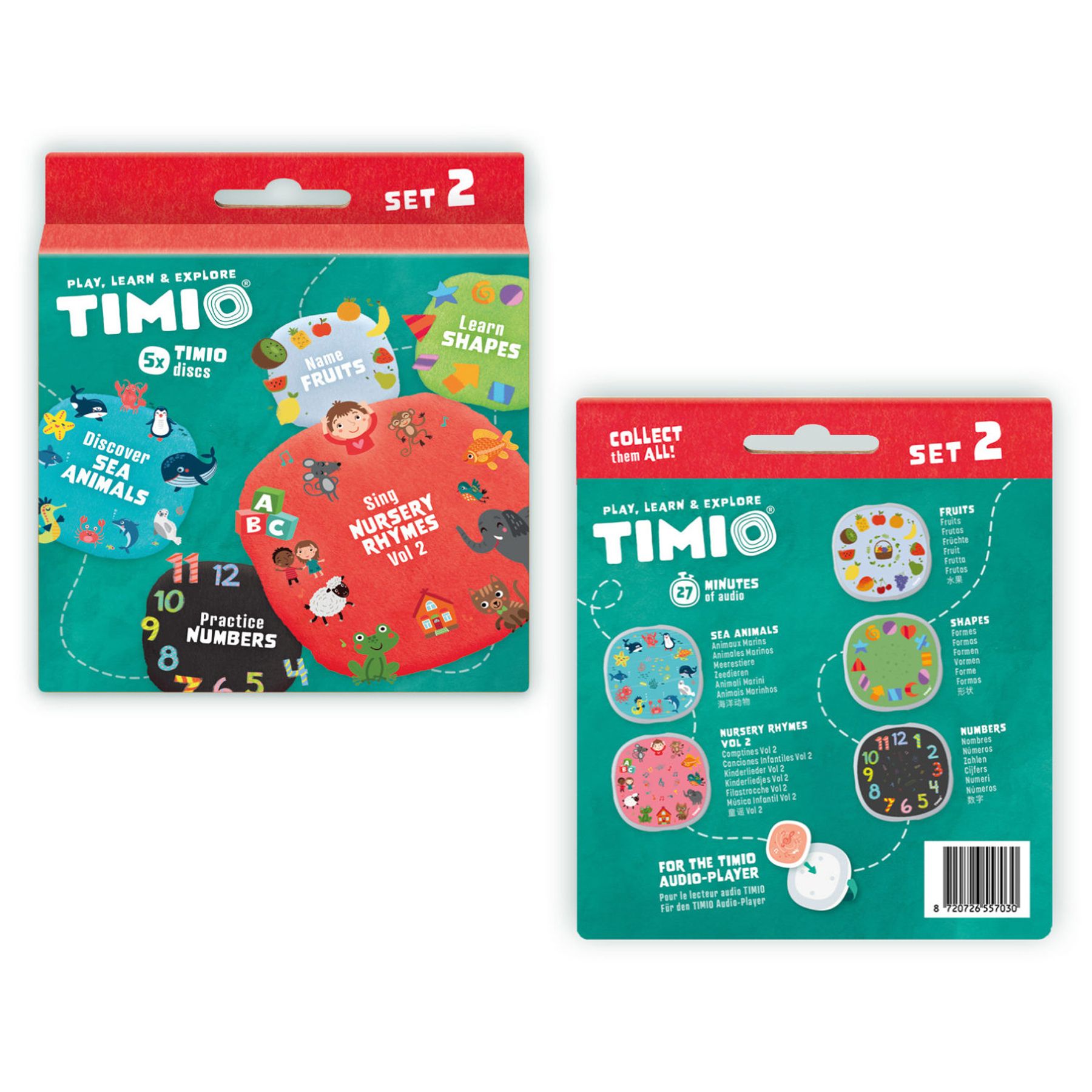  Disc Set 2, TIMIO, Tall, Barnesanger, Sjødyr, Former og Frukt