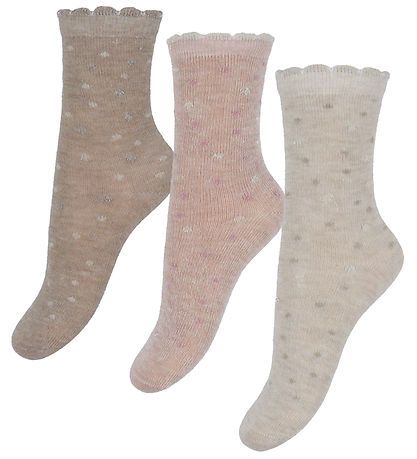 Minymo Ullsokker 3 pk, Lys brun, rosa og beige