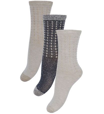 Minymo Ullsokker 3 pk, Beige og mørk blå