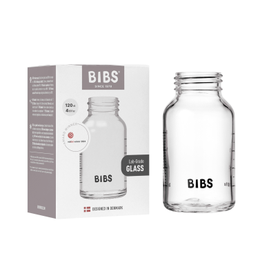 BIBS Glassflaske u/lokk, 120 ml