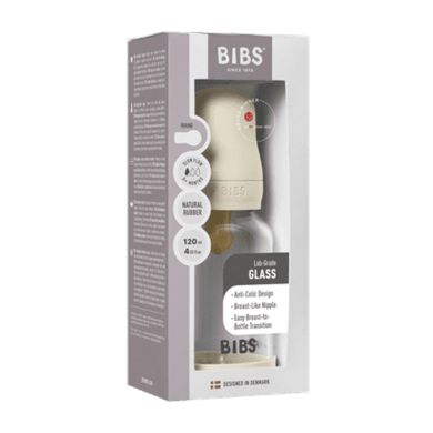 BIBS Glassflaske, Latex, 120 ml, Slow Flow, Ivory