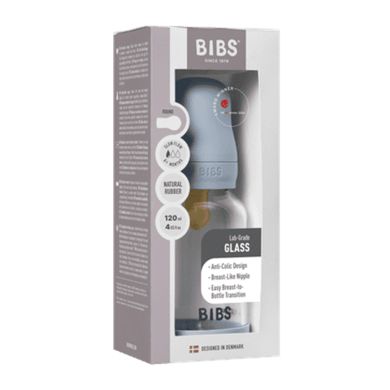 BIBS Glassflaske, Latex, 120 ml, Slow Flow, Baby Blue