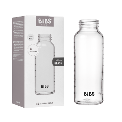 BIBS Glassflaske u/lokk, 240 ml
