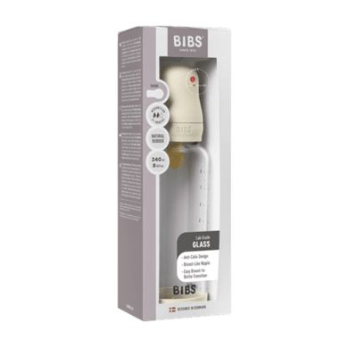 BIBS Glassflaske, Latex, 240 ml, Medium Flow, Ivory