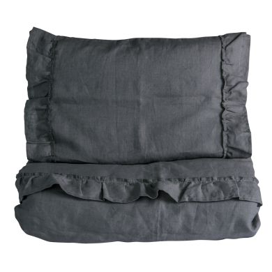 Sengesett, NG Baby, Lin Ruffle, Graphite Grey, 80x100/35x40cm