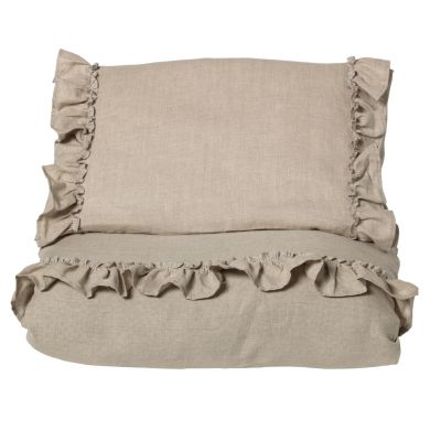 Sengesett, NG Baby, Lin Ruffle, Beige, 65x80/35x40cm