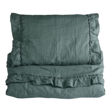Sengesett, NG Baby, Lin Ruffle, Petrol Green, 65x80/35x40cm