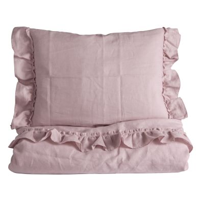 Sengesett, NG Baby, Lin Ruffle, Rosa, 80x100/35x40cm
