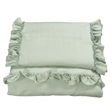 Sengesett, NG Baby, Lin Ruffle, Sea Green, 65x80/35x40cm