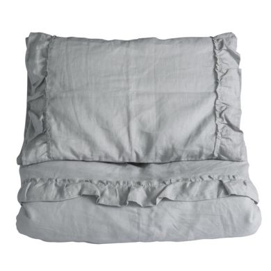 Sengesett, NG Baby, Lin Ruffle, Light Grey, 80x100/35x40cm