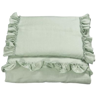 Sengesett, NG Baby, Lin Ruffle, Sage Green, 65x80/35x40cm