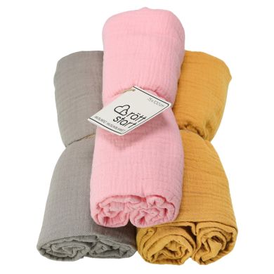 Muslinteppe, Rätt Start, Rosa/Beige/Gul, 3 pk