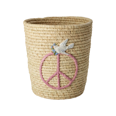 Raffia kurv med rosa "Peace" motiv, Rice