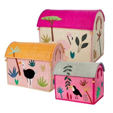 Oppbevaringshus, Jungelmotiv i rosa (sett med 3), Rice