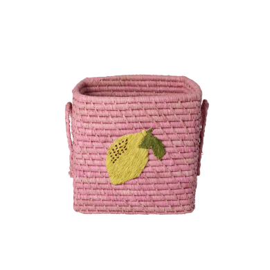Firkantet rosa kurv med stort sitronbroderi, Liten, Rice